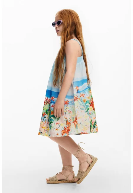 Къса рокля с флорална шарка - Многоцветен