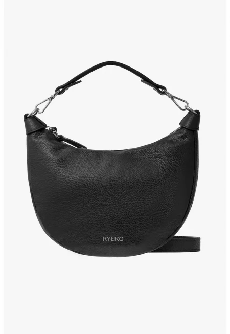 Кожена чанта през рамо с регулируема презрамка - Черен