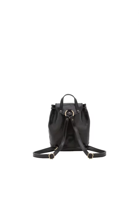 Кожена раница с джобове с цип - Черен