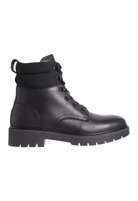 Кожени боти с текстил - Черен