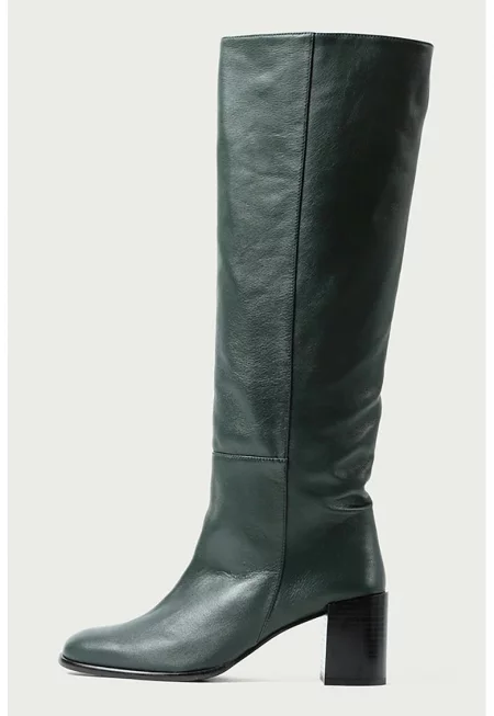 Кожени ботуши до коляното - Тъмнозелен