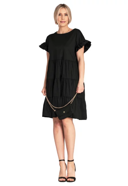 Лятна рокля -  M1182 - волани - черна - памук - SM