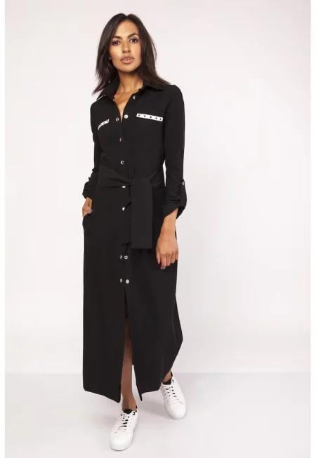 Макси рокля с капси и декоративни джобове