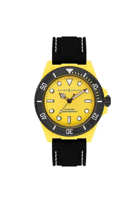 Мъжки часовник  MXG1113 - 43 мм - черна силиконова каишка - жълт цвят - водоустойчивост 5 ATM