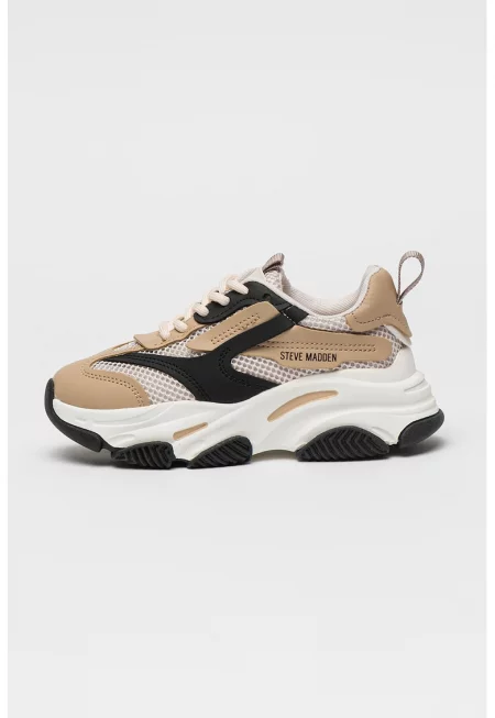 Мрежести спортни обувки Possesion с еко кожа - Черен/Светлокафяв/Сребрист