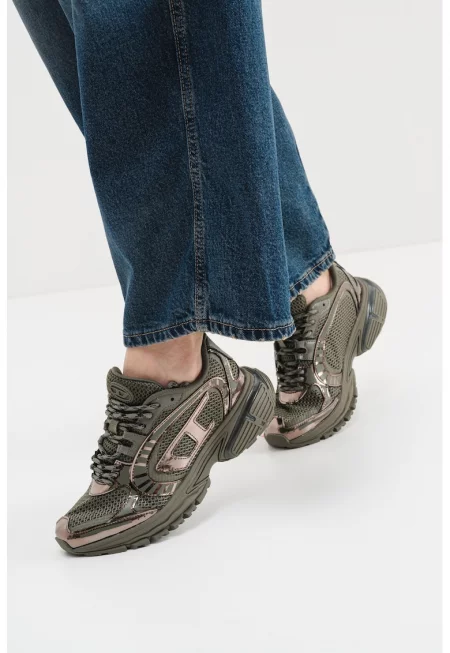 Мрежести спортни обувки Pro-V-Dense с еко кожа - Каки