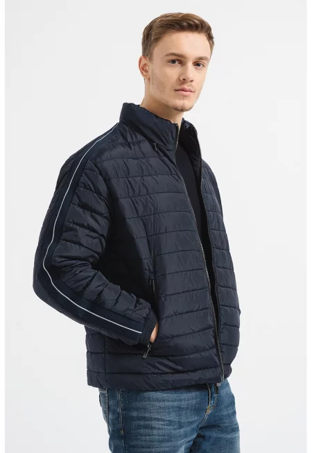 Олекотено яке с джобове с цип - Тъмносин