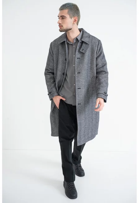 Палто с вълна - Бял/Tъмносив