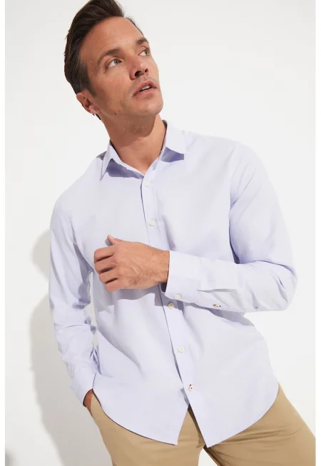 Памучна риза с класическа яка - Светлосин