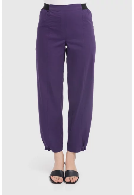 Панталон с памук с висока талия - Виолетов