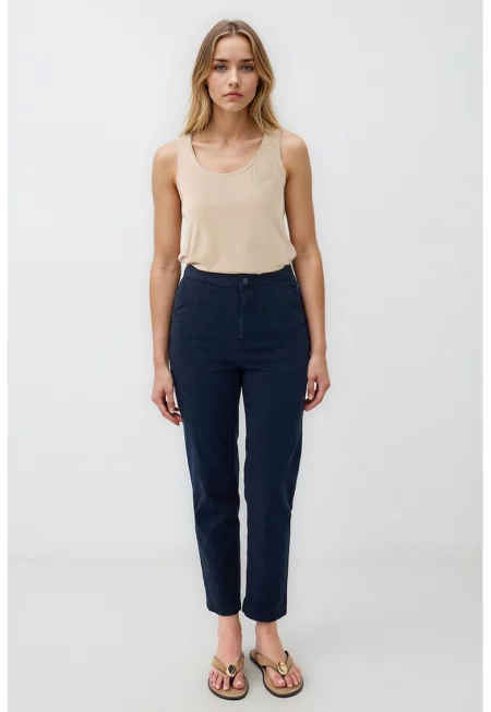 Панталон със стесен крачол и висока талия - Тъмносин