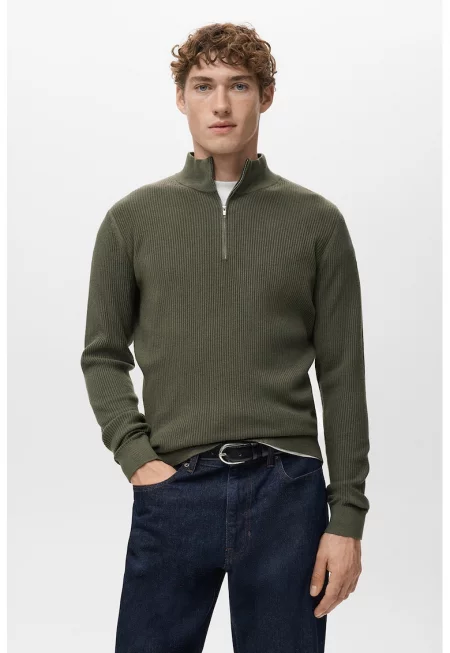 Плетен пуловер със средновисока яка - Зелени аспержи