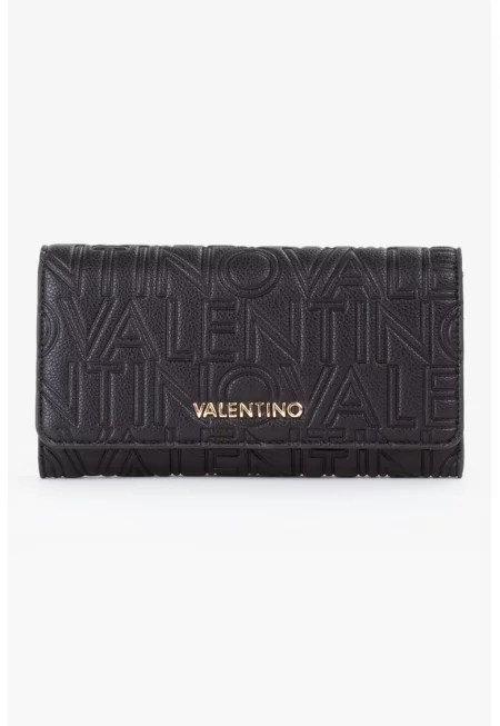 Портфейл Pansy от еко кожа с капаче и монограм - Избеляло черно