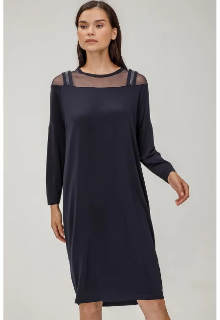 Права рокля с мрежа - Ултрамарин синьо