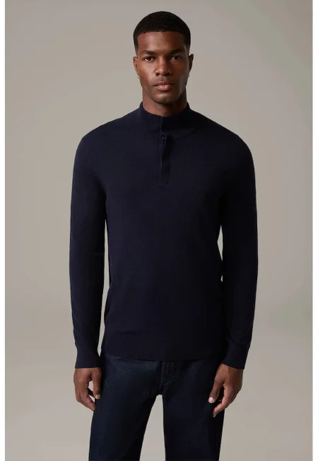 Пуловер с дълъг ръкав и висока яка STR1 - Син