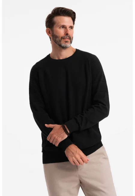 Пуловер с овално деколте и ръкави реглан - Черен