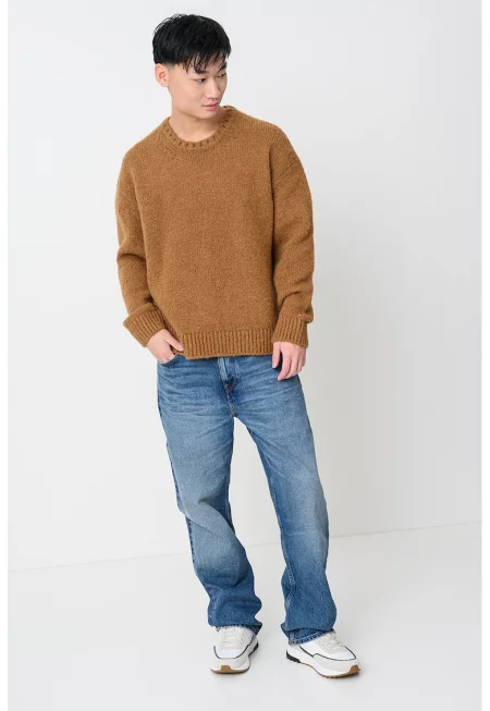 Пуловер с вълна алпака с паднали ръкави