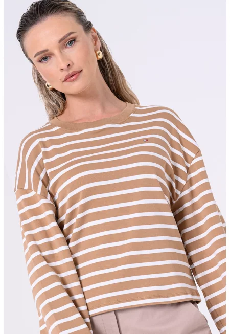 Раирана блуза с паднали ръкави