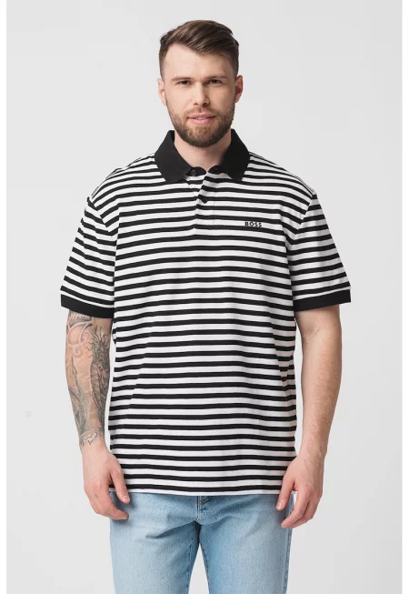 Раирана тениска Pales с яка - Бял/Черен