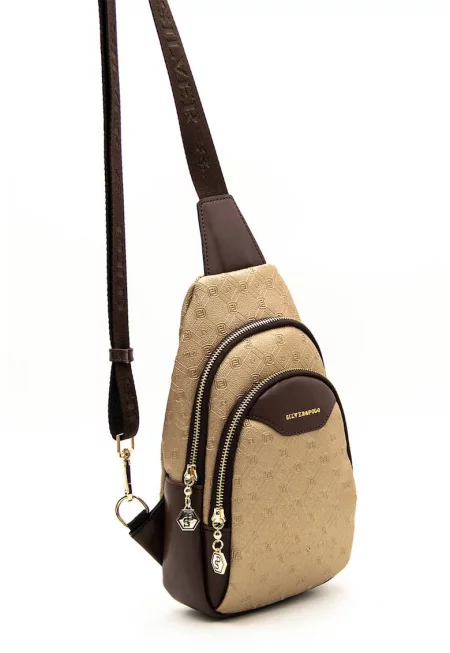 Раница от еко кожа с една презрамка - Златист/Кафяв