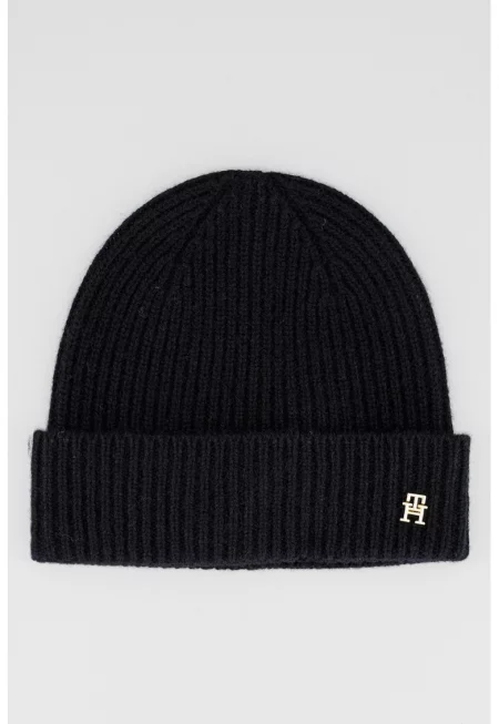 Рипсена шапка от кашмир - Черен