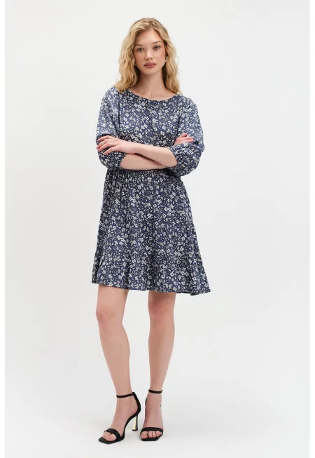 Рокля с принт и бухнали ръкави