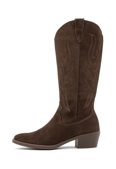Ryłko - Велурени ботуши Leyla тип Cowboy до глезена - Тъмнокафяв