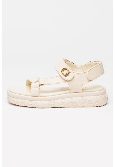 Сандали с равна платформа и велкро - Слонова кост