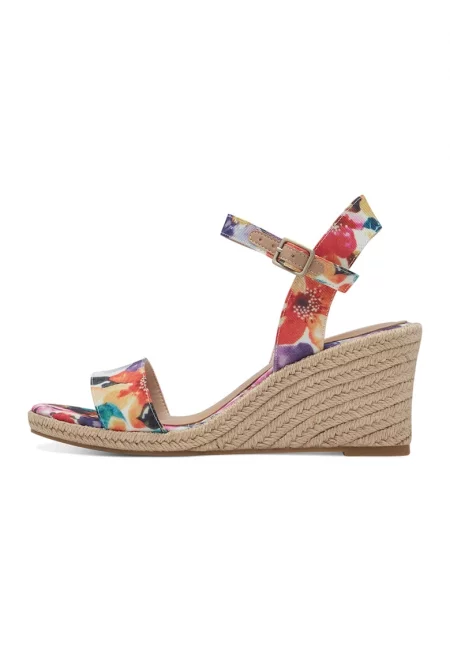Сандали тип еспадрили със скосена подметка - Червен/Оранжев/Бежов