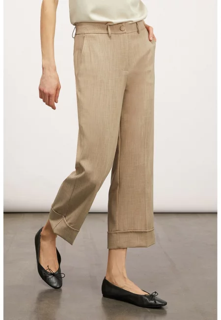 Скъсен панталон с джобове встрани - Бежов