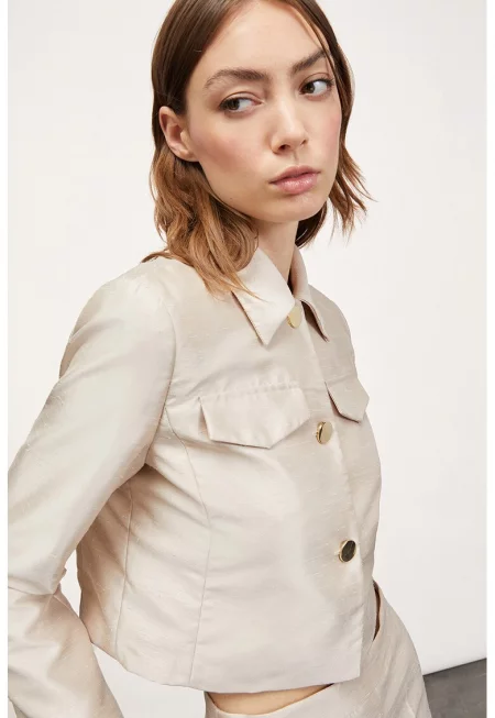 Скъсени дънки с копчета - Светло кафяво