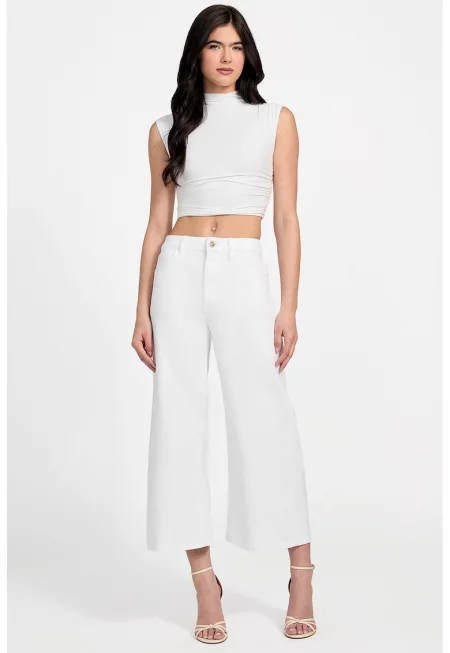 Скъсени дънки с широк крачол - Бял