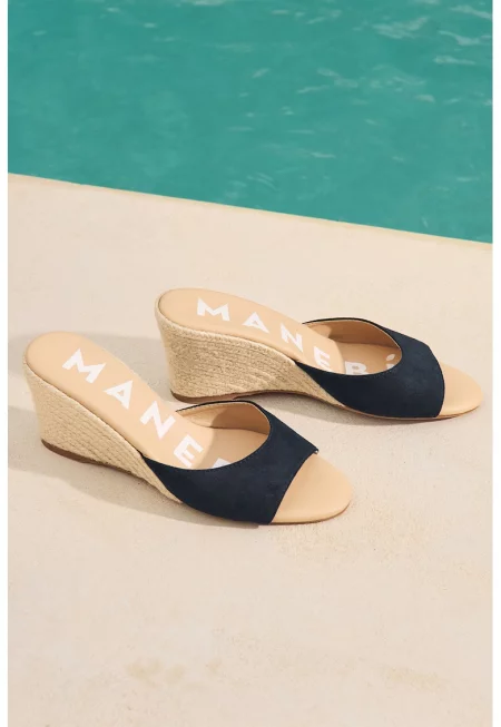 Скосени велурени еспадрили - Бежов/Тъмносин