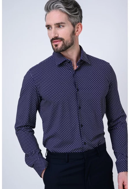 Слим риза Kenno с принт - Тъмносин