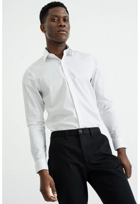 Слим риза с маншети с копчета - Черен/Бял