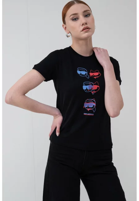 Слим тениска от органичен памук Ikon - Червен/Черен/Син