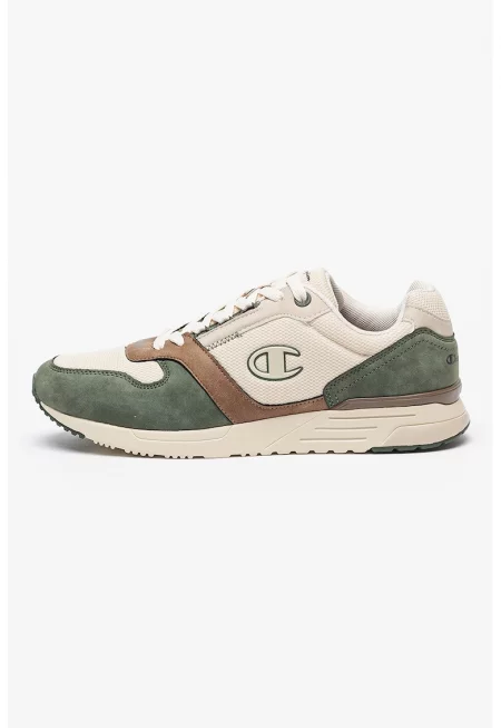 Спортни обувки от еко кожа с мрежести зони - Слонова кост/Кафяв/Зелени аспержи