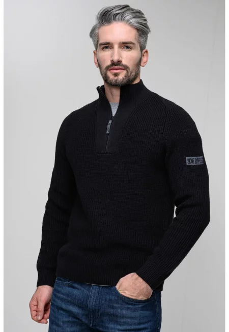 Стандартен пуловер с къс цип