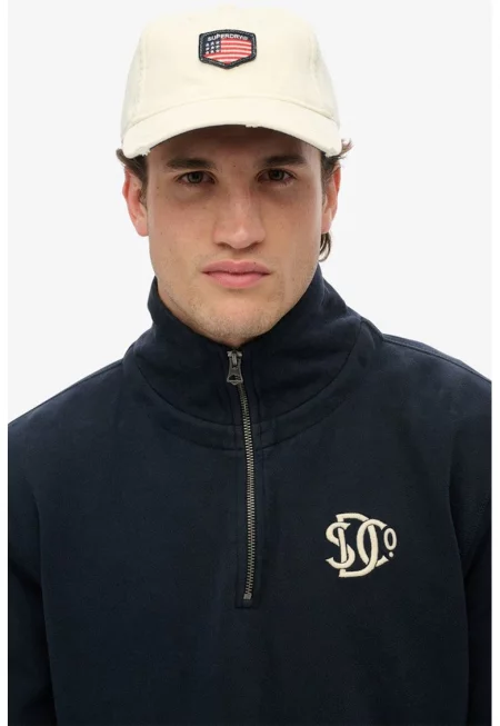 SUPERDRY - Свободен суитшърт Athletic с къс цип - Тъмносин