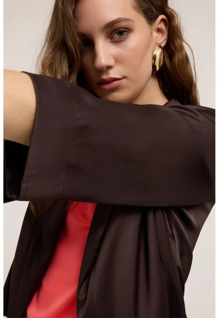 Свободно сако с отворен фронт - Тъмнокафяв