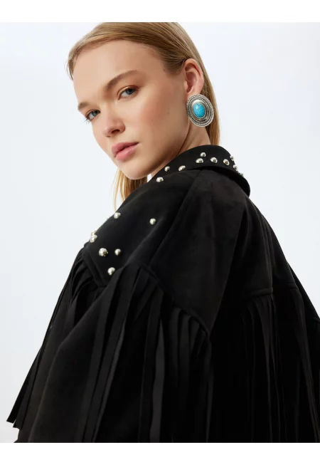 Свободно яке от еко велур с ресни - Черен