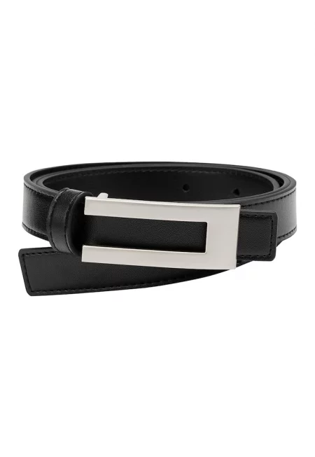 Тънък кожен колан - Черен