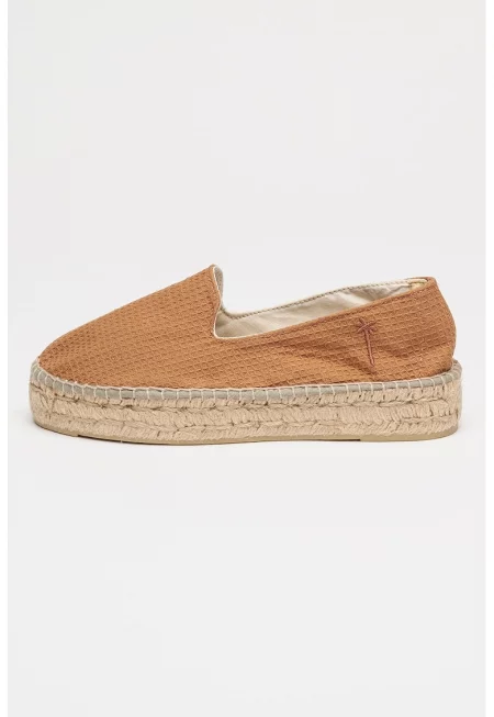 Текстилни мокасини с релеф - Бежов/Светлокафяв