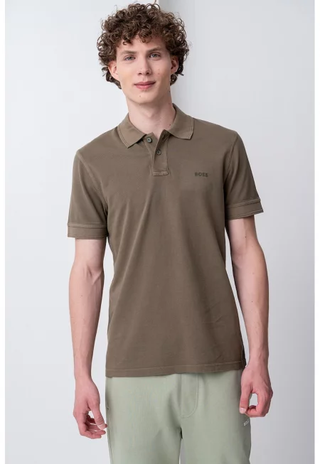 Тениска Prime от памучно пике с яка - Каки