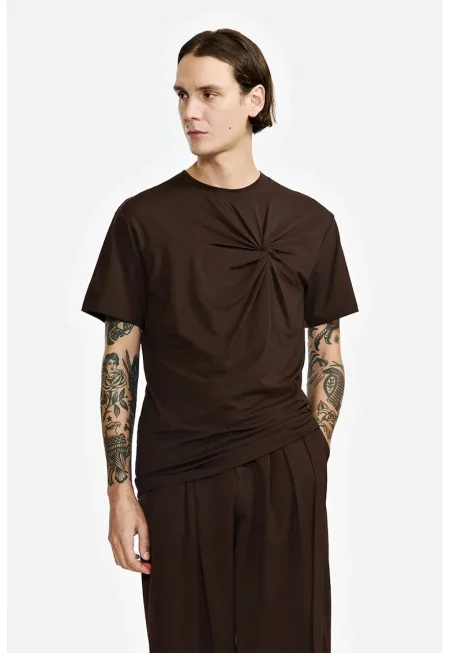 Тениска Regular fit с детайл отпред - Кафяв