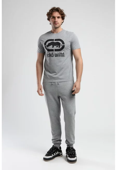 Тениска с овално деколте и лого - Черен/Светлосив меланж