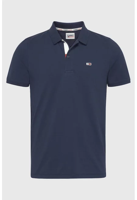 Тениска с яка и лого - Тъмносин