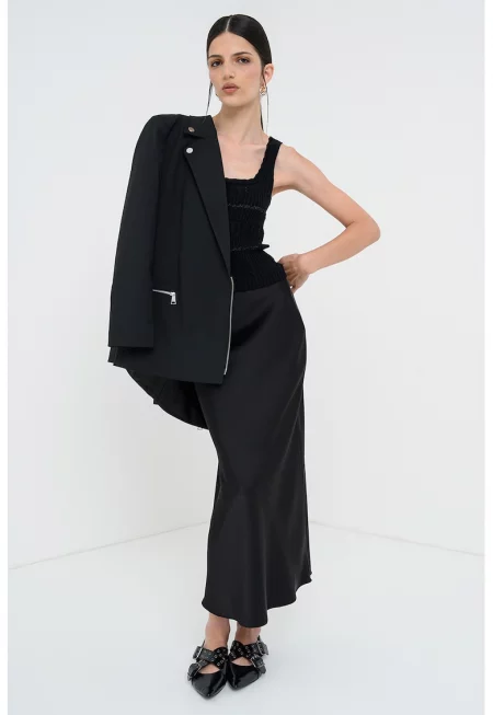 Топ с памук с квадратно деколте - Черен