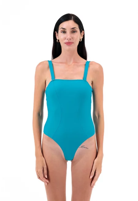 Цял бански с отделящи се презрамки - Тюркоаз