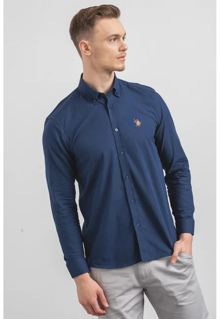U.S. Polo Assn - Памучна риза с яка с копчета